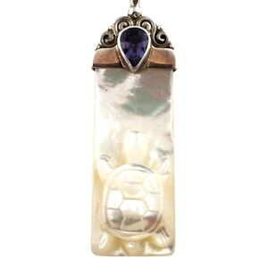 SAJEN Sterling Silver Mother Of Pearl Amethyst Turtle Pendant #17561